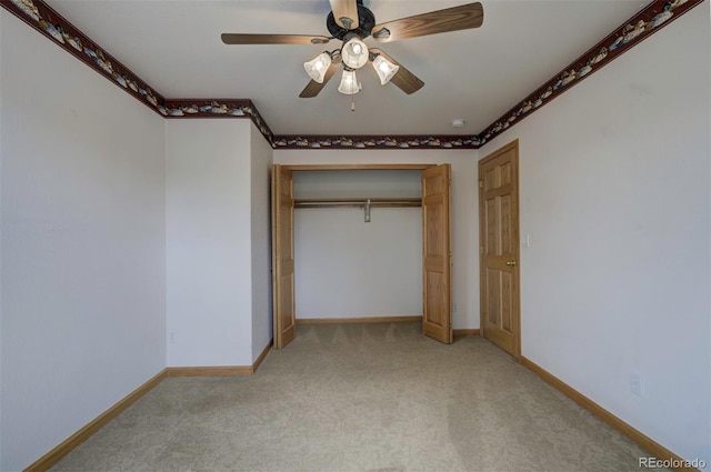 11577 Cranston Dr, Peyton, CO 80831 - unfurnished bedroom with light carpet, baseboards, a closet, and ceiling fan