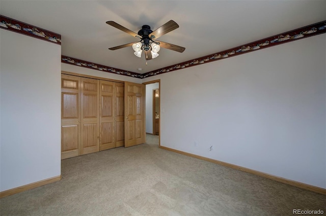 11577 Cranston Dr, Peyton, CO 80831 - unfurnished bedroom featuring light carpet, baseboards, ceiling fan, and a closet