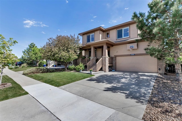 21658 E Tallkid Ave, Parker, CO 80138 - view of front of property featuring an attached garage, driveway, a front yard, and stone siding