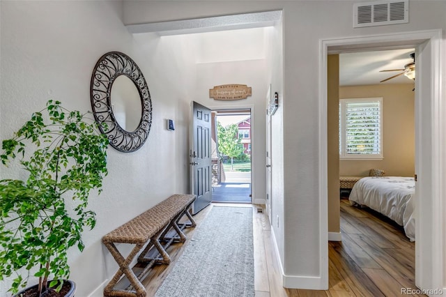 21658 E Tallkid Ave, Parker, CO 80138 - foyer featuring light wood-style flooring and a ceiling fan