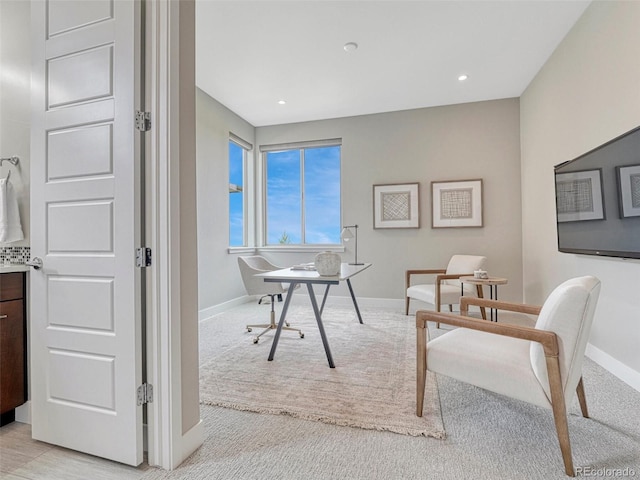 9395 Night Star Pl, Lone Tree, CO 80124 - home office featuring light carpet and recessed lighting