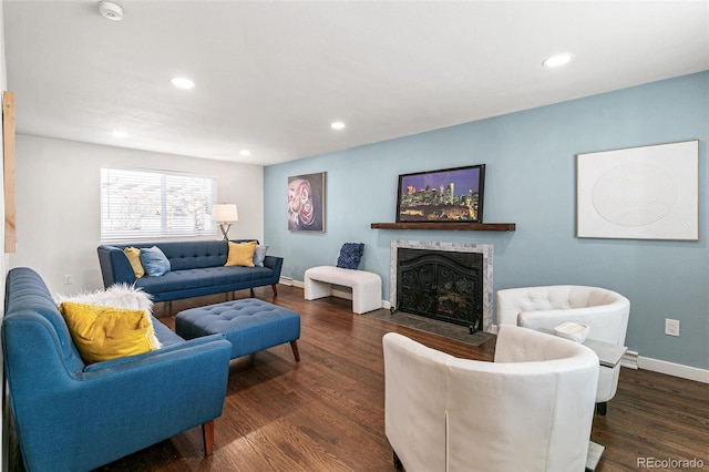 living room featuring dark hardwood / wood-style flooring