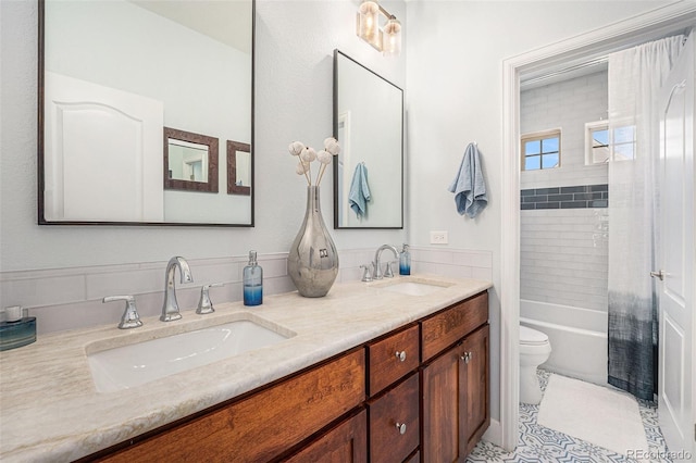 3357 N Akron Ct, Denver, CO 80238 - bathroom with double vanity and shower / bath combination with curtain