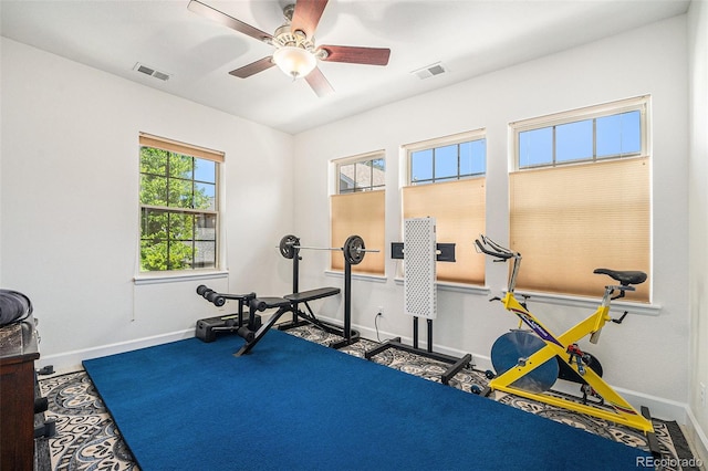 3357 N Akron Ct, Denver, CO 80238 - exercise area with baseboards and ceiling fan
