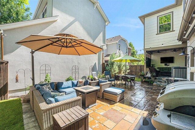 3357 N Akron Ct, Denver, CO 80238 - view of patio with outdoor lounge area, outdoor dining area, and grilling area