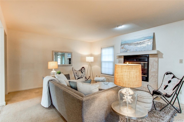 1530 S Quebec Way Unit 29, Denver, CO 80231 - carpeted living room with a multi sided fireplace and baseboards