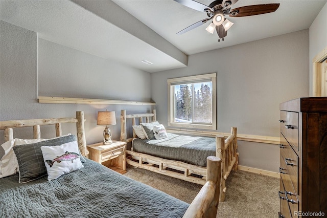 bedroom featuring carpet floors and ceiling fan