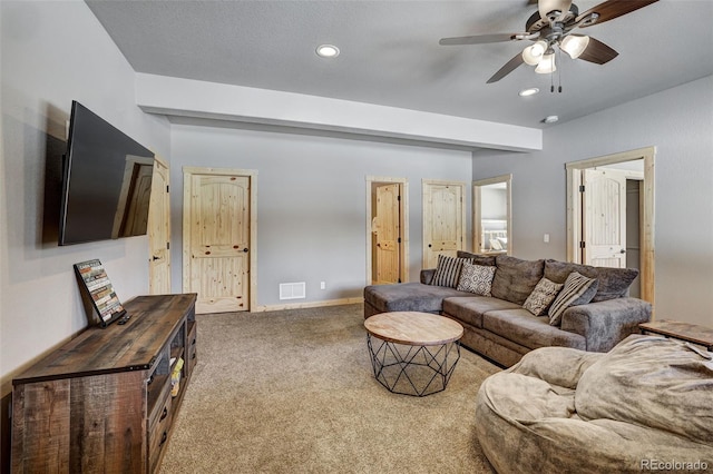 207 Pine Cone Way, Fairplay, CO 80440 - carpeted living room featuring a ceiling fan and recessed lighting