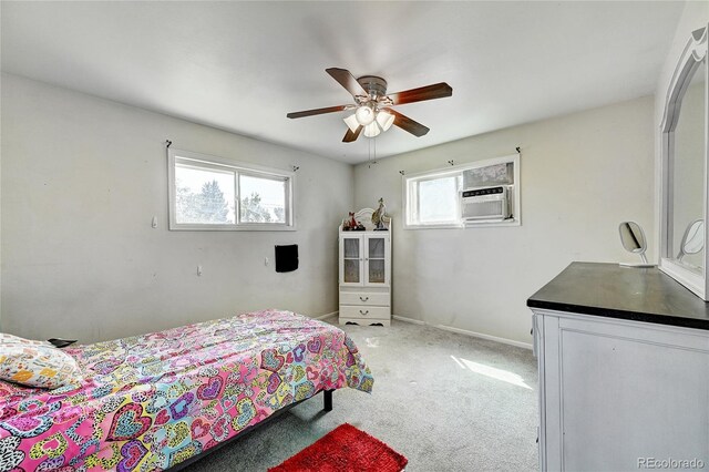 bedroom featuring ceiling fan and carpet floors