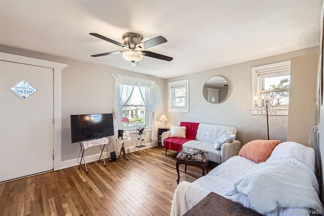 4354 Chase St, Denver, CO 80212 - living area featuring healthy amount of natural light, ceiling fan, and wood-type flooring
