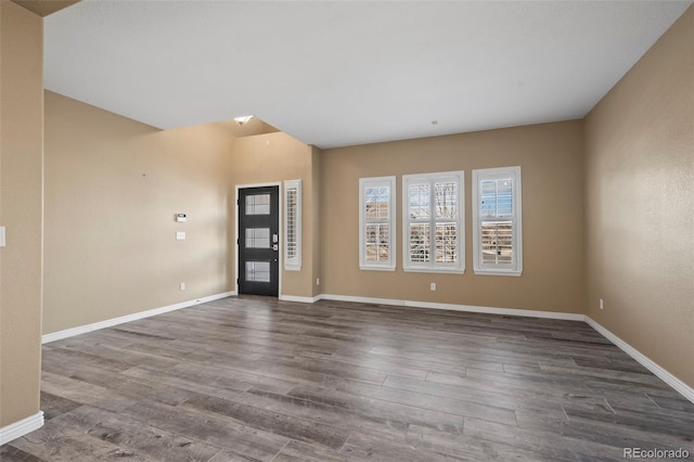 entrance foyer with baseboards and wood finished floors