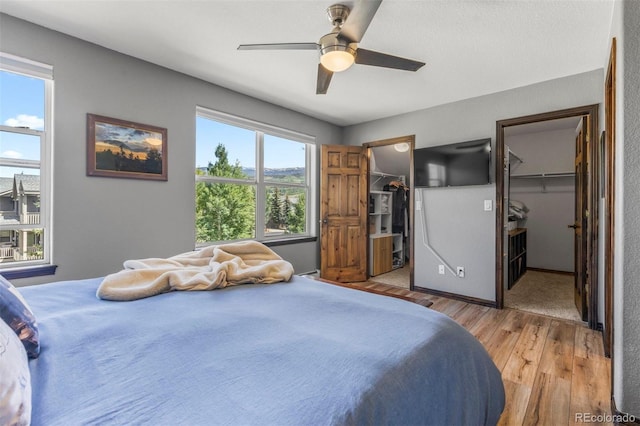107 Mountain Vista Ln, Silverthorne, CO 80498 - bedroom with wood finished floors, a spacious closet, ceiling fan, and a closet