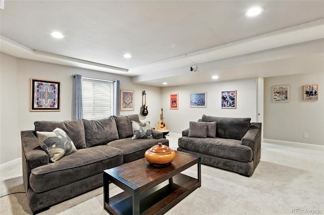 6776 Salvia Ct, Arvada, CO 80007 - living area with light carpet, recessed lighting, and baseboards