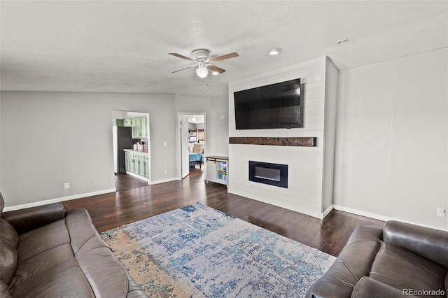 9765LAPINTURAPT La Pintura Pt, Fountain, CO 80817 - living room with ceiling fan, baseboards, wood finished floors, a large fireplace, and a textured ceiling