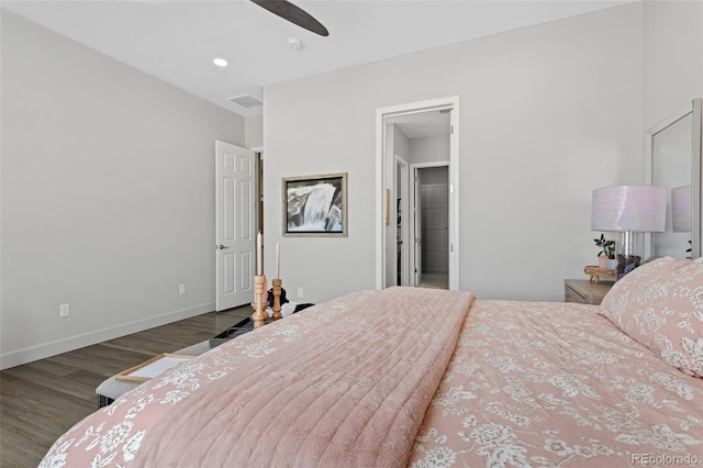 bedroom featuring ceiling fan and hardwood / wood-style floors