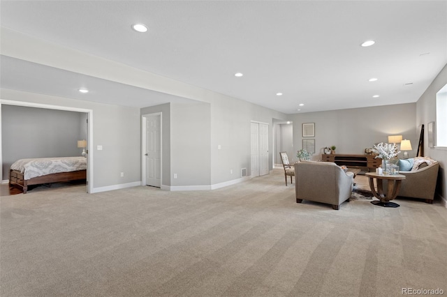 living room with light carpet