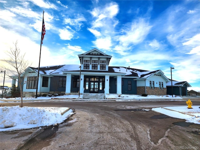 view of snow covered building