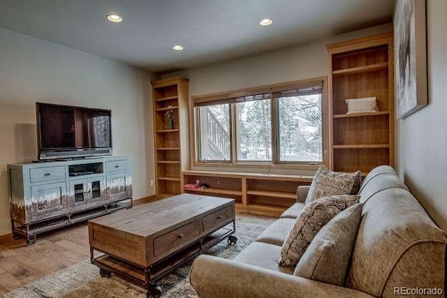 living area featuring recessed lighting and wood finished floors