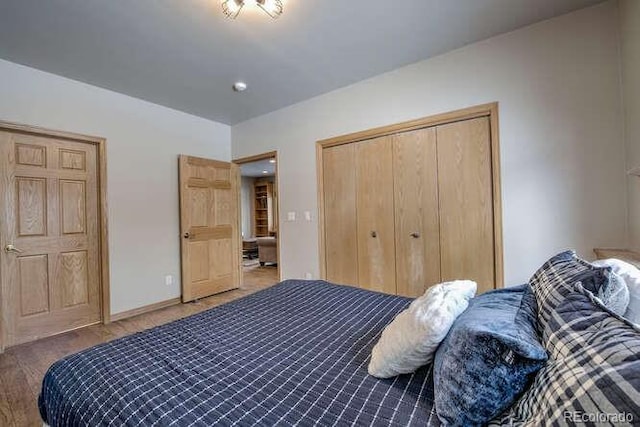bedroom featuring a closet and wood finished floors