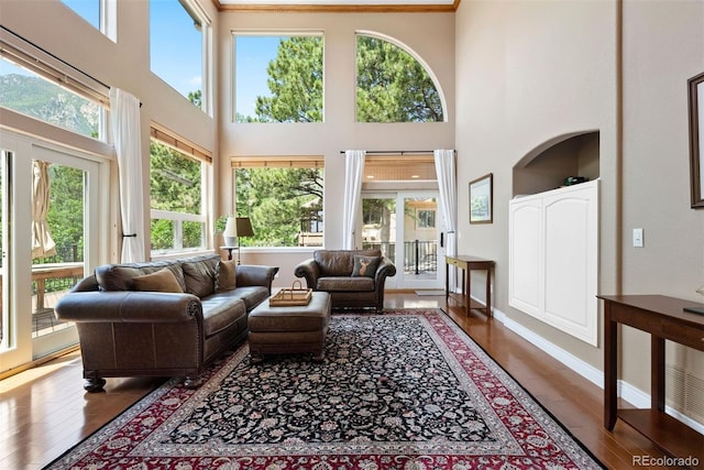 5120 Langdale Way, Colorado Springs, CO 80906 - living room with healthy amount of natural light, wood finished floors, and a towering ceiling