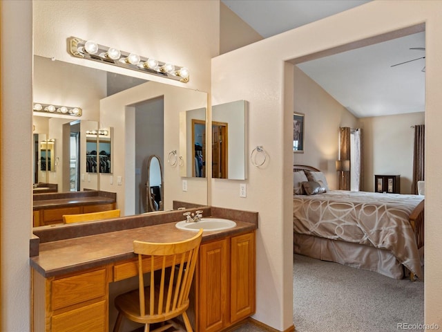 bathroom featuring vanity and vaulted ceiling