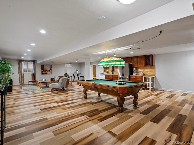 5884 S Hanover Way, Greenwood Village, CO 80111 - playroom featuring pool table, light wood-style flooring, recessed lighting, and baseboards