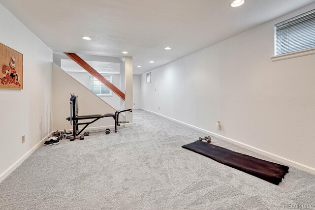 7100 S Hudson Cir, Centennial, CO 80122 - workout area with baseboards, carpet, and recessed lighting