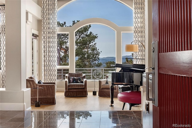interior space featuring a mountain view