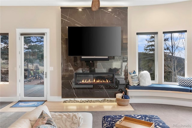 details with a large fireplace