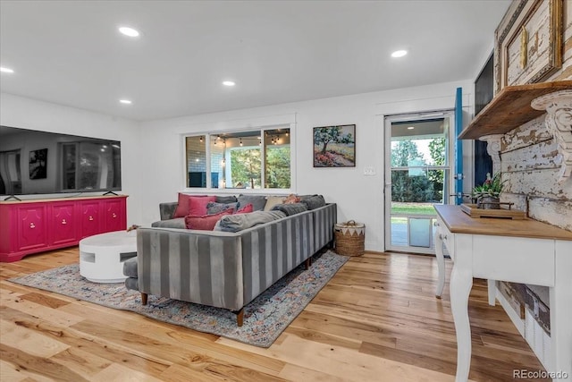 living room with light hardwood / wood-style floors