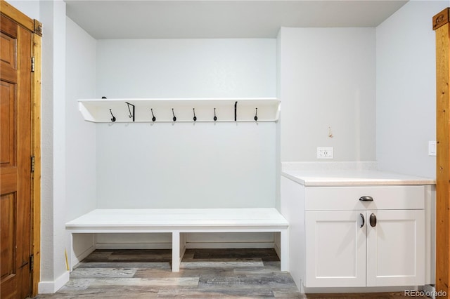 mudroom with baseboards and wood finished floors