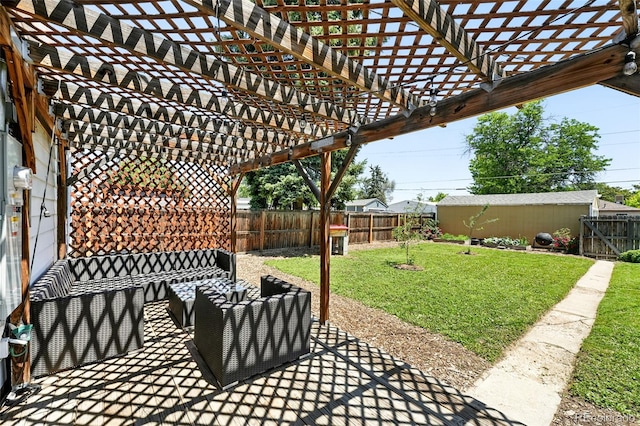 1240 Ulster St, Denver, CO 80220 - fenced backyard with a pergola, a patio area, and an outdoor living space