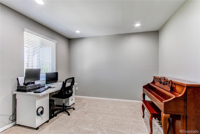 25046 E Bayaud Pl, Aurora, CO 80018 - home office featuring light colored carpet, recessed lighting, and baseboards