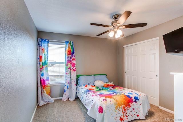 25046 E Bayaud Pl, Aurora, CO 80018 - carpeted bedroom featuring baseboards, a closet, and ceiling fan