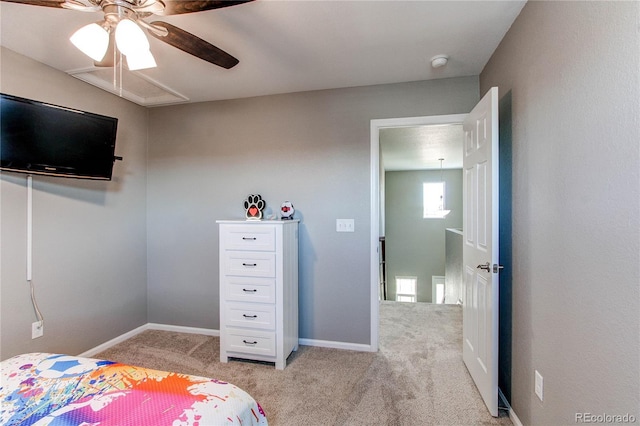 25046 E Bayaud Pl, Aurora, CO 80018 - bedroom featuring light carpet, a ceiling fan, and baseboards