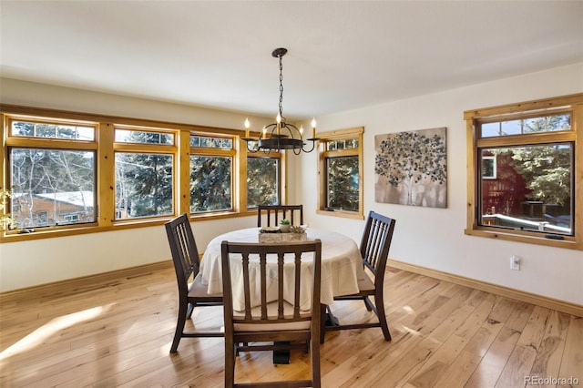 dining room featuring a chandelier and light hardwood / wood-style flooring