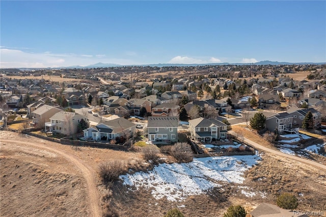 bird's eye view with a mountain view