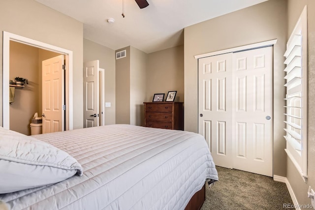 9381 Ashbury Cir Unit 105, Parker, CO 80134 - carpeted bedroom featuring a closet and a ceiling fan