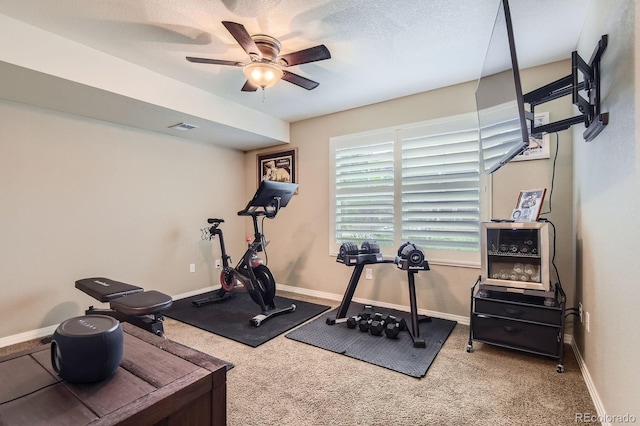 9381 Ashbury Cir Unit 105, Parker, CO 80134 - exercise room featuring a ceiling fan and carpet flooring
