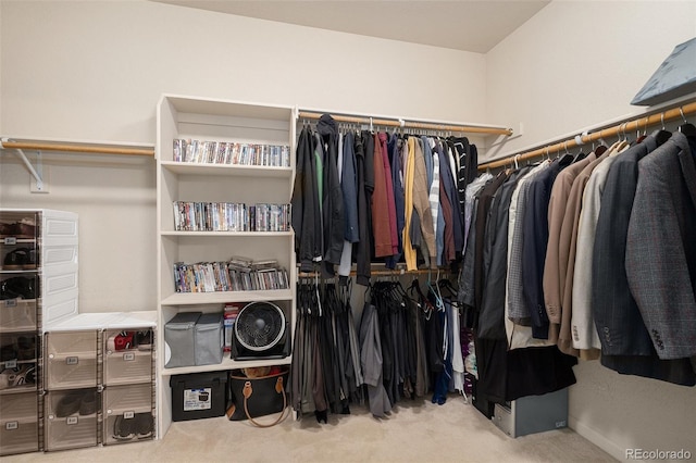 spacious closet with light carpet