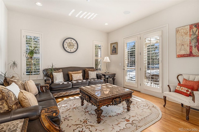 living room featuring light wood-type flooring