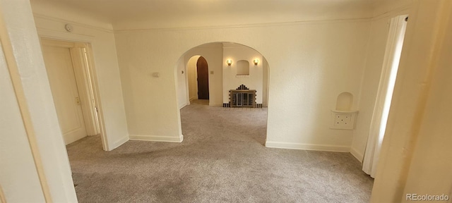 9120 Elm Ct, Denver, CO 80260 - hall with carpet, arched walkways, and baseboards