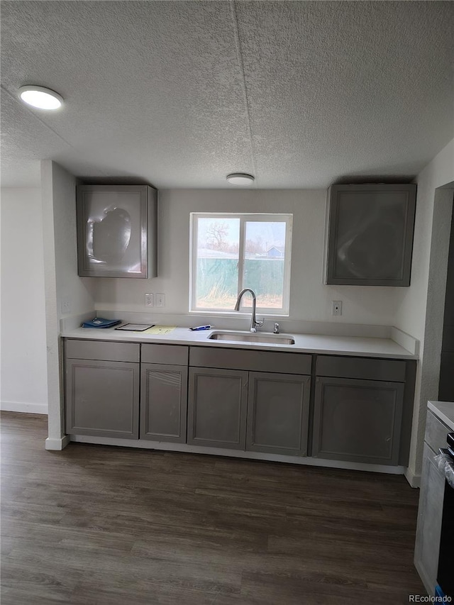 7486 Harold St, Fort Lupton, CO 80621 - kitchen with a sink, gray cabinets, a textured ceiling, and light countertops