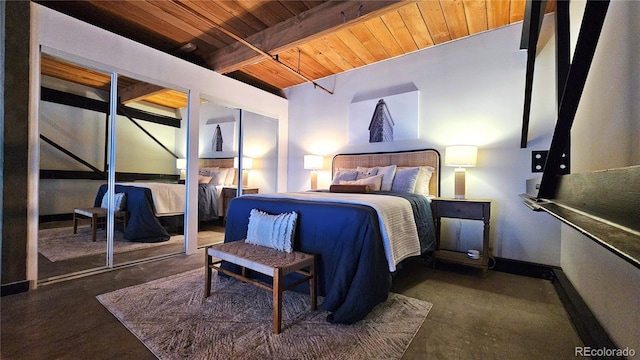 bedroom featuring wooden ceiling