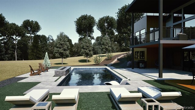 11115 Evening Hunt Rd, Franktown, CO 80116 - swimming pool featuring a patio, outdoor lounge area, and a yard