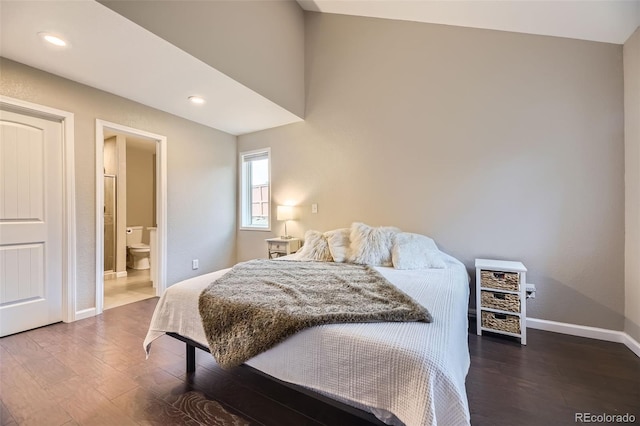 12668 W 1st Pl Unit 81, Denver, CO 80228 - bedroom with dark wood-type flooring, baseboards, ensuite bath, and recessed lighting