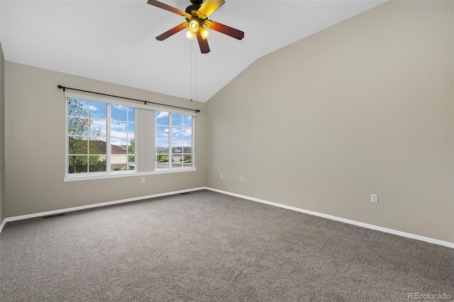 8258 S Sicily Ct, Aurora, CO 80016 - carpeted empty room with lofted ceiling, baseboards, and ceiling fan
