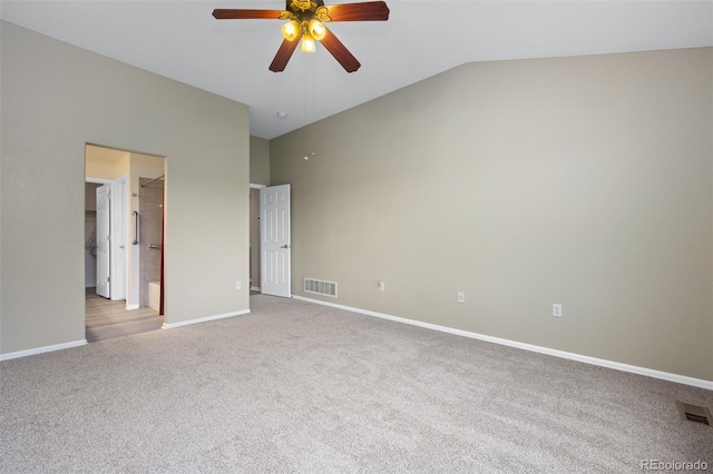 8258 S Sicily Ct, Aurora, CO 80016 - unfurnished bedroom featuring carpet floors, baseboards, high vaulted ceiling, and a ceiling fan