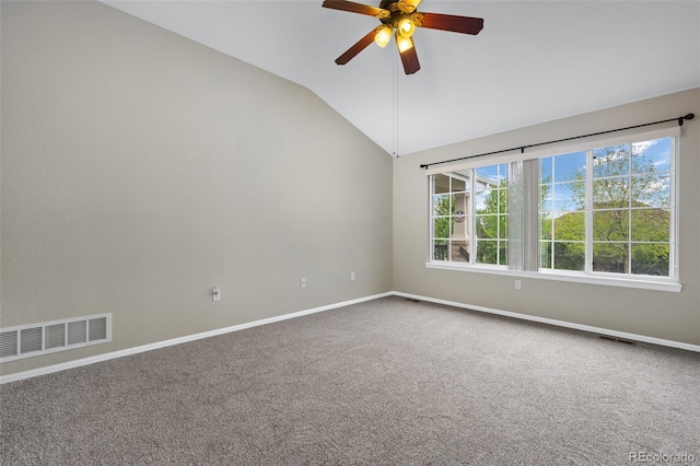 8258 S Sicily Ct, Aurora, CO 80016 - unfurnished room with lofted ceiling, baseboards, a ceiling fan, and carpet flooring