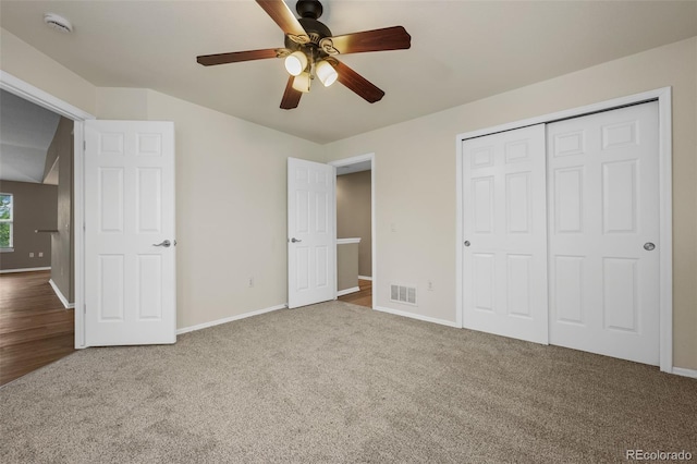 8258 S Sicily Ct, Aurora, CO 80016 - unfurnished bedroom with carpet flooring, baseboards, a closet, and ceiling fan